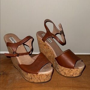Steve Madden Brown Cork Wedge Sandals